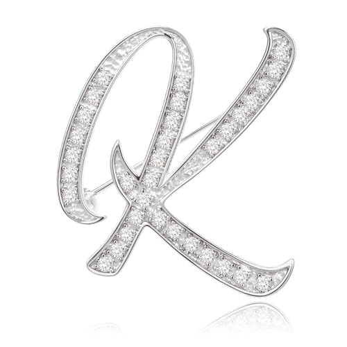 Image of Cicy Bell A-Z Initial 26 Letter Brooch Pins 18k Gold Plated Cubic Zirconia Breastpin Name Personalized Gifts for Women Men