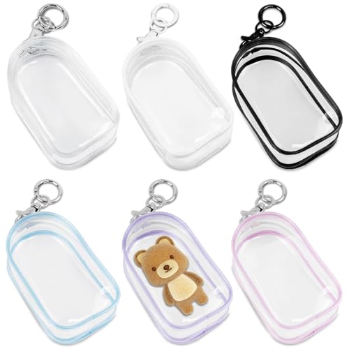 NEETUE 6 Pcs Clear Figure Display Bag with Keychain, Zipper Clear Display Case, Ball Portable Mini Doll Pouch, Figures Display Case For Figures Collectibles (Multicolour)