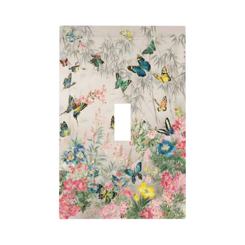 Decorative Switch Covers Plate Boho Wildflowers Butterfly Rustic Blue Pink Flowers 1 Gang Wall Plate Oversized Single Toggle Wall Cover Plate Jumbo Electrical Light Switch Plate Faceplate