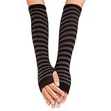 Striped Arm Warmers Women Black And White Striped Arm Warmers Winter Warmer Fingerless Gloves(A) (Black Gray)