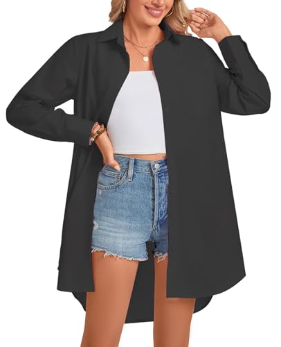 Image of MINTLIMIT Womens Button Down Shirt Dress Spring Summer Loose Casual Long Sleeve Shirt Dresses with Pockets 2025 Trendy