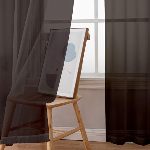 Image of Simplebrand Chocolate Valances 14 Inches Long for Living Room Pocket 2 Panel Light Filtering Sheer Translucent Valence Toppers for Short Window Kitchen Bathroom Bedroom 42x14 Inch Length