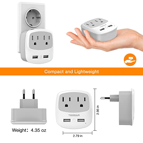 image for TESSAN US to India Plug Adapter, Type D Travel Adaptor with 2 USB Char