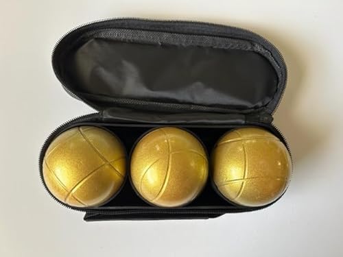 BuyBocceBalls Listing - Unique 3 Ball 73mm Metal Boules Set with 3 Gold Balls