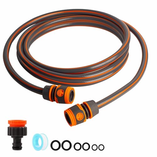 Garden Hose Connection Kit - 5M Short Hose Pipe with 3/4 & 1/2 Adapters Tap Connectors for Reel Cart Sprayer