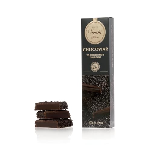 Venchi - Barrita de Chocoviar Recubierta - Relleno de Cuor di Cacao con doble cobertura de chocolate extra amargo y pepitas de Chocoviar 75%, 200 g - Vegano - Sin gluten