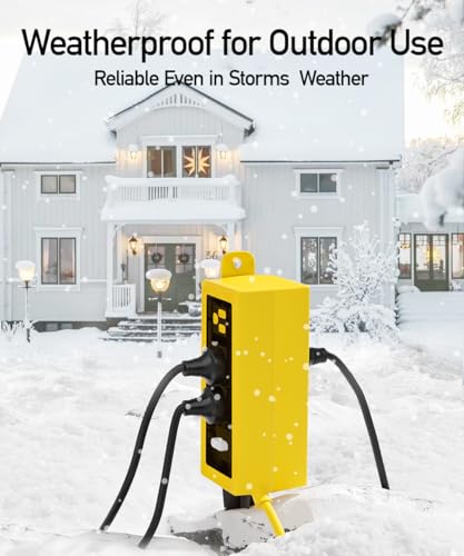 Image of Outdoor Power Strip Weatherproof, ZZJ IP69 Grade Waterproof Surge Protector, 25 FT Outdoor Extension Cord with Stake, 6 AC Outlets,14 AWG Heavy Duty Cord for Outdoor Patio Garden-Yellow