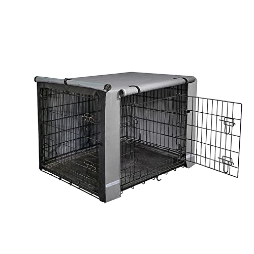 yotache Dog Crate Cover for 24" Small Double Door Wire Dog Cage, Lightweight 600D Polyester Indoor/Outdoor Durable Waterproof & Windproof Pet Kennel Covers, Gray | NO Wire Crate