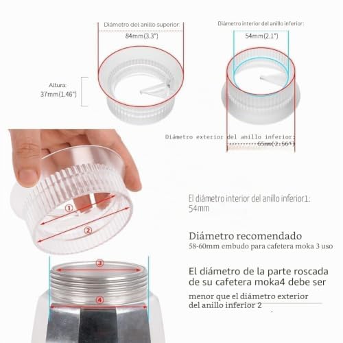 Embudo dosificador de 54 mm watchget para cafetera Moka Express de 3 tazas transparente 3