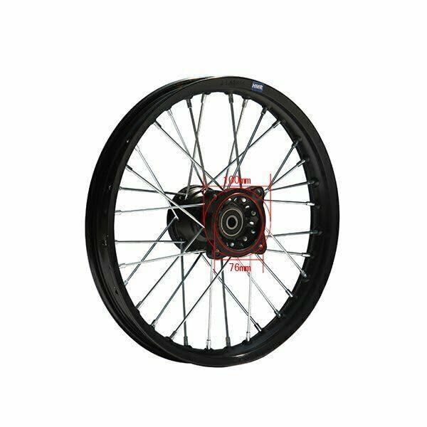 Cerchio Alluminio 17 Pollici Frontale Anodizzato Nero Typ2 Idoneo per Quasi Tutti Modelli Con 15 MM Asse Dirt Bike, Pit Bike, Xmotos, Motocross