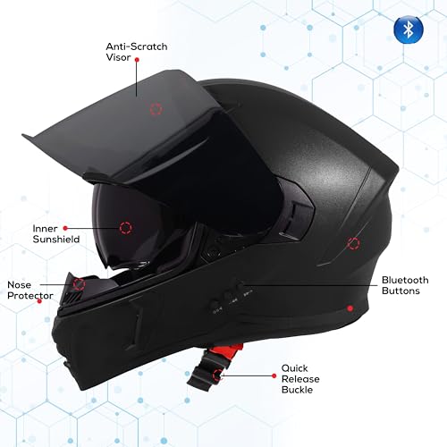 Image of Steelbird SBA-21 Raptor Bluetooth Full Face Helmet for Men and Women with Inner Smoke Sun Shield
