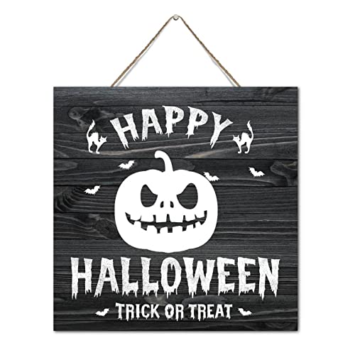 Panneau Halloween en bois avec motifs de citrouille et de chauve-souris