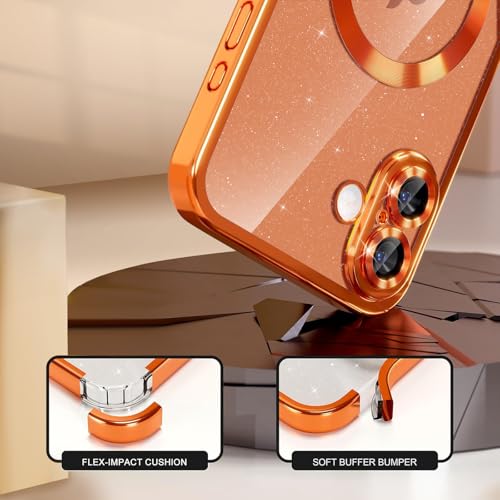 Image of Misscase for iPhone 17 Case with Privacy Screen Protector, Built-in Lens Protector, Compatible with MagSafe, Anti-Yellowing Shockproof TPU, Bling Glitter Electroplated Cover 6.3 inch Orange