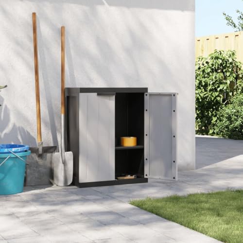Xichuzi Armario de almacenaje Exterior PP Gris y Negro 65x37x85 cm, Armario Exterior Escobero, Mueble Exterior Almacenaje, Armario Exterior Jardin, Muebles Jardin Exterior - 364199