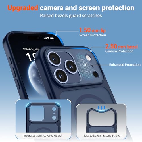 Image of SUPFINE Magnetic for iPhone 17 Pro Case Dark Blue | (Compatible with MagSafe)(Military Grade Drop Protection)(Camera Protection)Translucent Matte Phone Cover