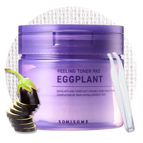 Image of Eggplant Peeling Toner Pads - Korean Toner Pads Exfoliating, Dual Action for Pore Care & Skin Barrier, Improves Rough and Dull Skin, Removes Dead Skin & Blackheads, Dual Side Cotton, 50 Pad