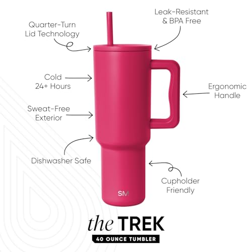 Image of Simple Modern 40 oz Trek Tumbler with Handle and Straw Lid | Cup Holder Friendly Insulated Stainless Steel Travel Mug | Berry Twist (Pack of 12)