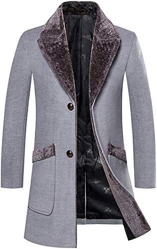 Little Adam Overcoat Male Wool Blend Mid Long Winter Coat Men with Fur