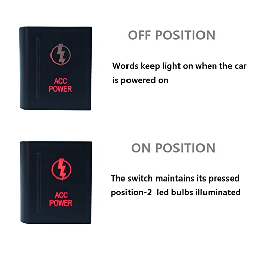 Image of Red Led Car Push Button Switch with Wires for VW Volkswagen Amarok 3Amp 12V (Acc Power-Left Side)