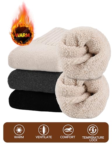 Image of AURUZA Thermal Winter Boots Socks Thick Warm Cozy Crew Cloud Fluffy Socks Solid Color Gifts 3 Pairs