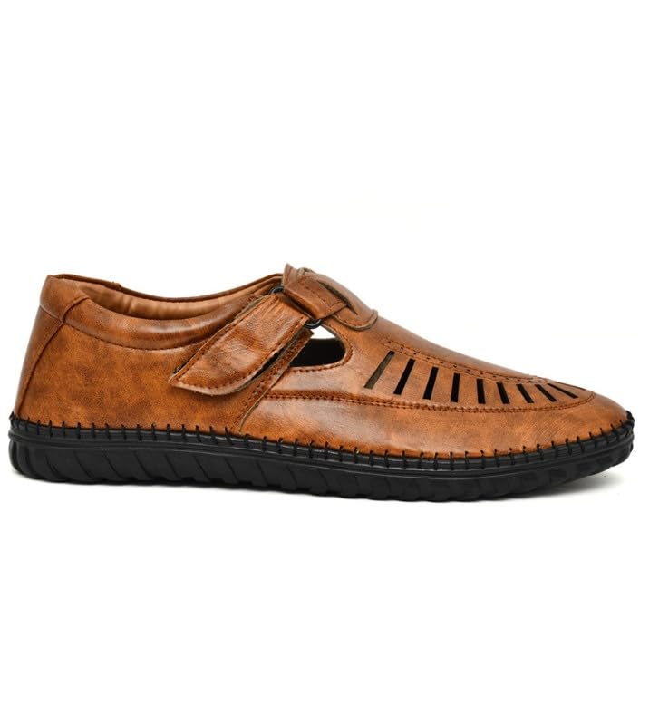 Men's Loafer Stylish Ethnic Peshawari NAGRAA Mojadi Sherwani Sandals Wedding Latest Kolhapuri Brown Tan Black Shoes for Men (Tan, 6)-PID53510-image-45