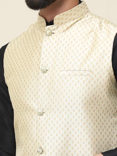 Image of SOJANYA (Since 1958 Men's Silk Blend Kurta Pyjama & Self Design Nehru Jacket Combo