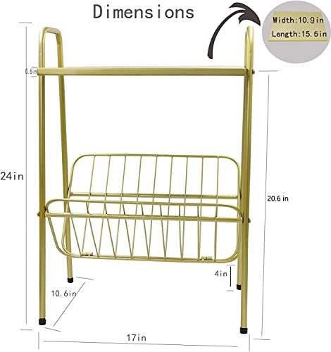 Jbikao Side Table, Gold End Table With Magazine Holder, Record Player Stand With Storage, Bedside Table Nightstand For Living Room, Bedroom, Office, Metal #TOP1