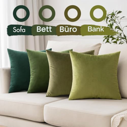 MIULEE 4er Set Kissenbezug 50×50cm Samt Farbverlauf Green Series – Ansicht 2