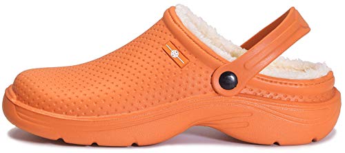 Mens Womens Fur Lined Clogs Waterproof Winter Warm Home Slippers Garden Shoes Lightweight Indoor Shoes Outdoor Mules Orange 7/6 Us, 38 Eu #TOP1