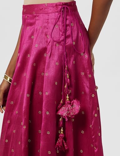 Image of BIBA Women Polyester Maxi Metallic Design Flared Skirt
