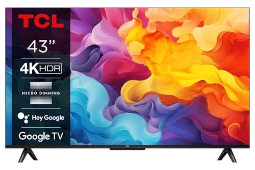 TCL 43V6B TV 43”, 4K HDR, Ultra HD, Google TV con design senza bordi, Dolby Audio, compatibile con Google Assistant e Alexa