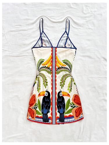 Women's Tropical Print Wrap V Neck Mini Dress Tie Waist Sleeveless Summer Vacation Boho Dresses2