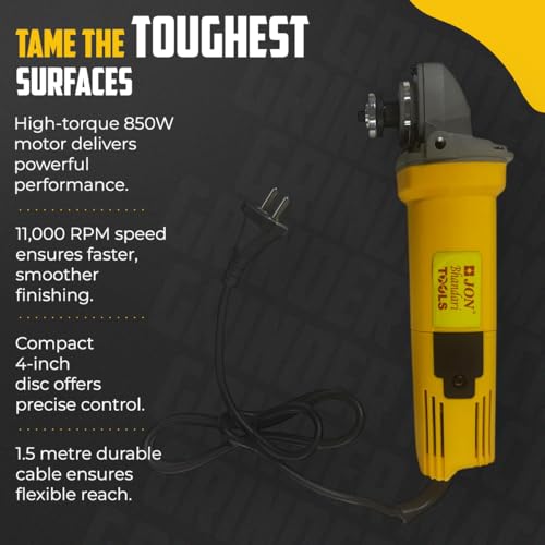 Image of Jon Bhandari Tools Electric Angle Grinder Machine 100mm (4 Inch), 850W, 11,000 RPM - Corded Power Tool for Cutting, Grinding, Polishing Metal, Wood, Stone, DIY & Industrial Use