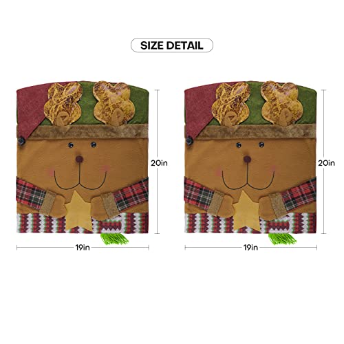 Konelia 2Pcs Christmas Chair Cover Set Flannel Christmas Dining Chairs Back Cover Santa Elk Chair Slipcover Suit For Kitchen Dining Room Hotel Xmas Holiday Party Decor #TOP1