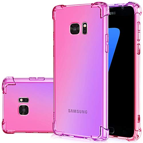 Gufuwo Case for Samsung S7, Galaxy S7 Cute Case Girls Women, Gradient Slim Anti Scratch Soft Clear TPU Phone Case Cover Shockproof Case for Samsung Galaxy S7 (Pink/Purple)