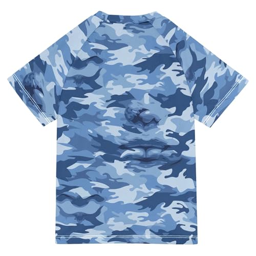 Camouflage Blue Bathing Suit Girls UV Protection Volleyball Shirts Swimwear Beach Tops 3T2