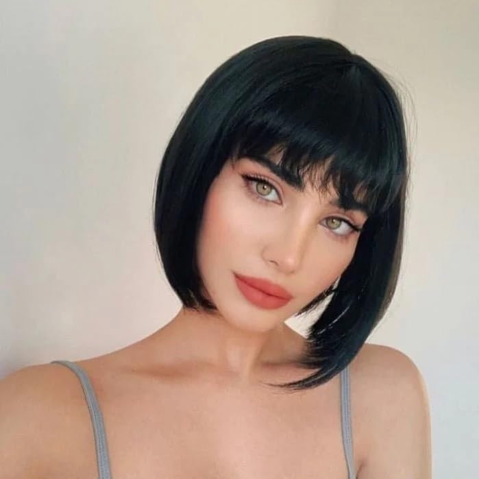 Miniatura 5 de CATIA - Peluca corta de corte Bob con flequillo, pelucas rectas sin pegamento para mujer, pelucas sintéticas naturales para uso diario (pelucas de