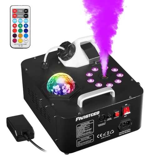 Fog Machine Vertical Smoke Machine with LED Lights, Disco Ball, Wireless Remote and Sound Activation, Produce Smoke Vertically or Horizontally - Ideal for Parties, Stage, Halloween, Events