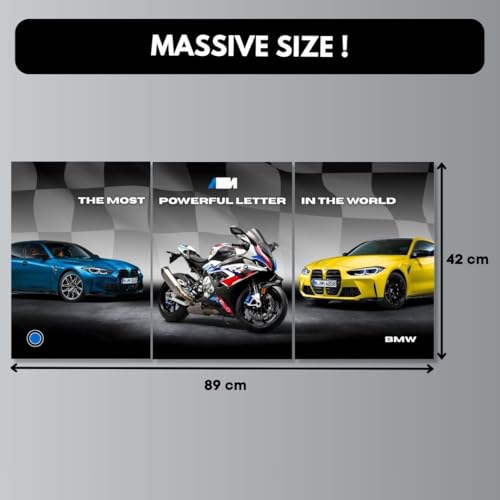 Image of BMW S1000RR Poster | BMW M4 Poster Split Design Cars | M1000RR 3 A3 Sized Car Posters for Wall | Large Size (89 x 42 cm) Sportscar Superbike Wall Art | Bike M4 M3 Car Posters for Wall, Room, Study Table