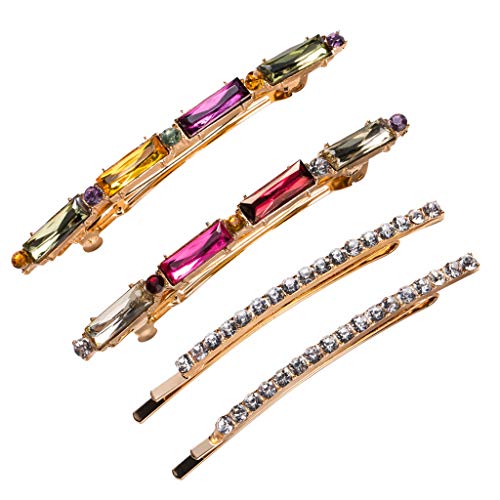 Rhinestone Hair Clips for Women Girls - 4Pcs Hair Barrettes Colorful Diamond Bling Hairpins for Women and Ladies Bling Hairpins Headwear Barrette Styling Tools Accessories
