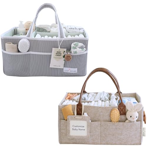 Image of Lily Miles Large Diaper Caddy Organizers for Baby Essentials (Mint Green & Sand Felt)