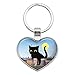 Giant Black Cat Playing with Cars Keychain Heart Love Metal Key Chain Ring