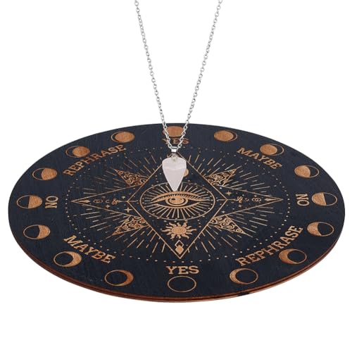 INFUNLY Pendule de sorcière, yeux, runes, planche planchette en bois, planche à message métaphysique de 7,9 pouces avec collier pendulaire en cristal pour...