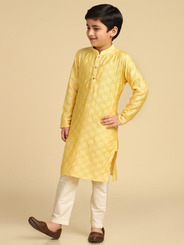 Kisah Boys Kurta | Cotton Blend Woven Design Ethnic Wear For Kids Wedding And Occasions-Kk-1033-9-10 Years Yellow