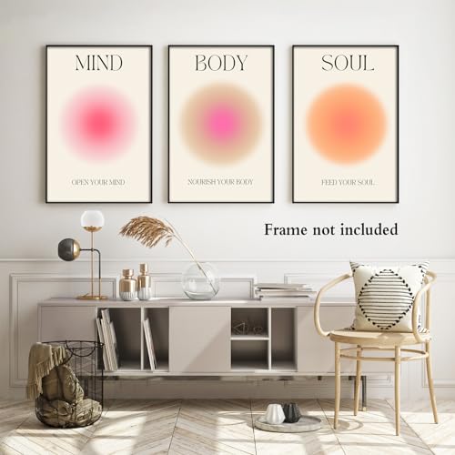Adyggefy Art Positive Aura Aesthetic Posters 3 Piece Colorful Aura Gradient Canvas Wall Art Spiritual Soul Body Mind Quote Print Painting Danish Pastel Wall Decor for Yoga 12x16in Unframed - Image 6