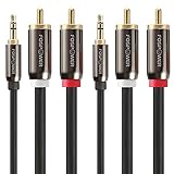 FosPower 3.5mm to RCA Cable (6FT - 2 Pack), RCA Audio Cable 24K Gold Plated Male to Male Stereo Aux Cord (Left-Right) Y Splitter Adapter Step Down Design