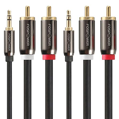 3.5mm to RCA Cable (6FT - 2 Pack), FosPower RCA Audio Cable 24K Gold Plated Male to Male Stereo Aux Cord (Left-Right) Y Splitter Adapter Step Down Design