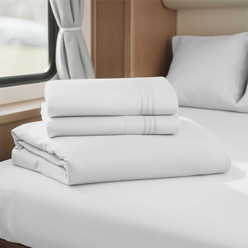 Hearth & Harbor Short Queen Sheets for RV, White RV Queen Sheets, Silky Soft 1800 Microfiber Bed Sheet for Camper, 4 Piece RV Bedding with Pillowcases
