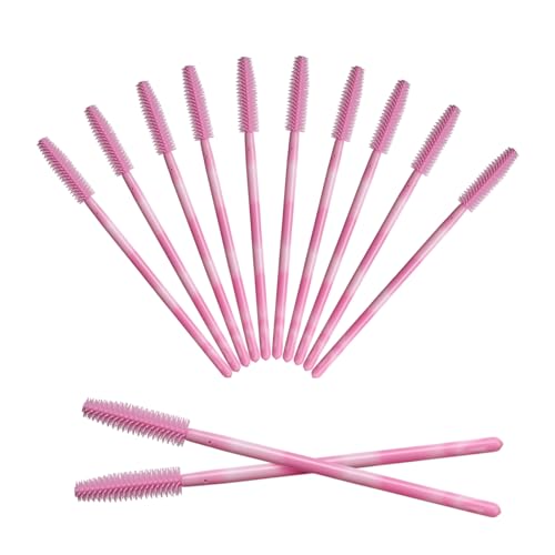 Mekupeu 50pcs Silicone Mascara Wand,Disposable Eyelash Brushes,Soft Lash Spoolie Brush For Eyelash Extensions (Pink)