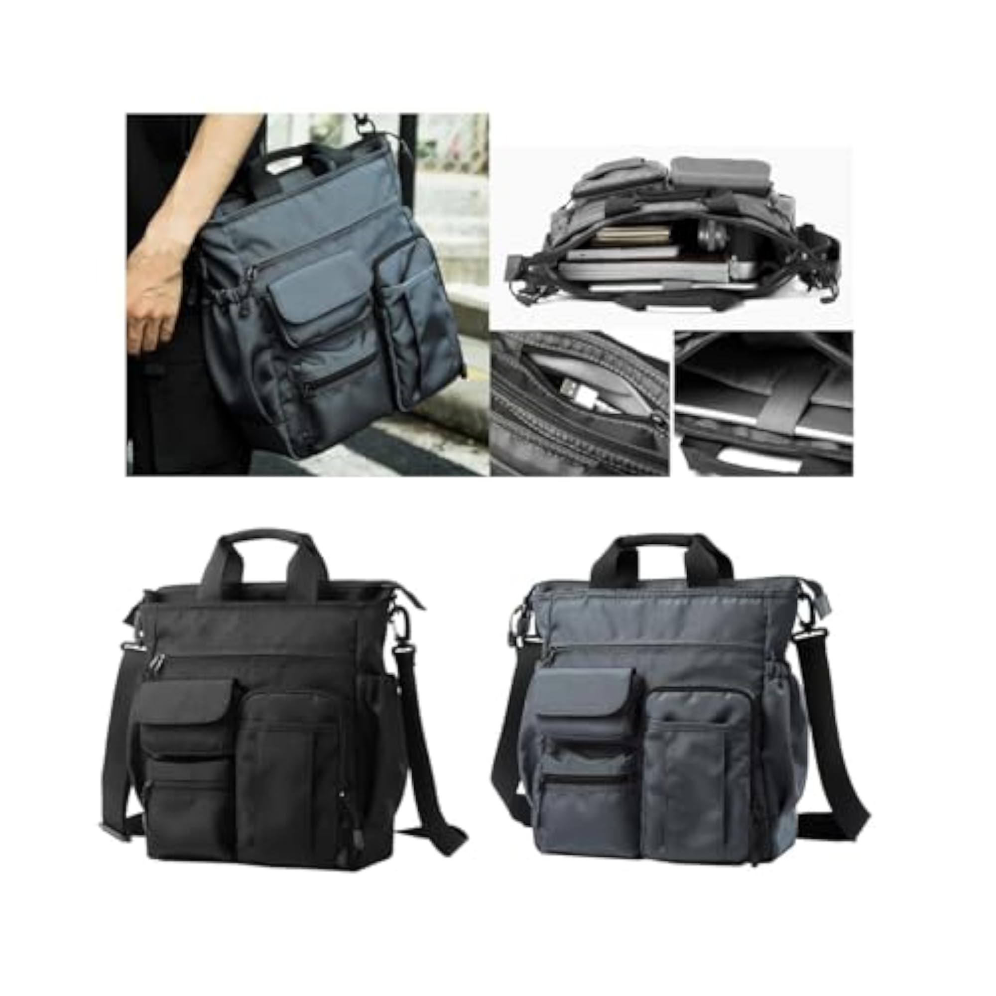Men's Portable Black Briefcase Shoulder Bag for Husband